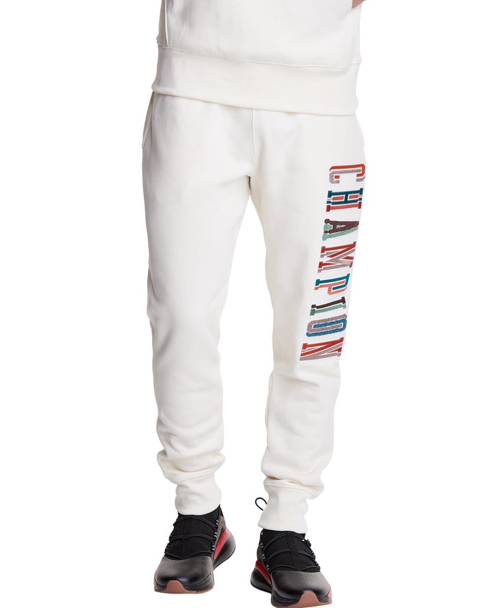 Champion Reverse Weave Applique Logo White Joggers Mens - South Africa LJKSUN607